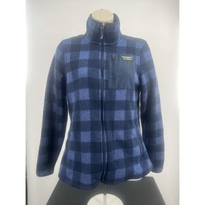 L.L. Bean Women's Small Reg Sweater Fleece Full-Zip Jacket, Blue Buffalo Plaid